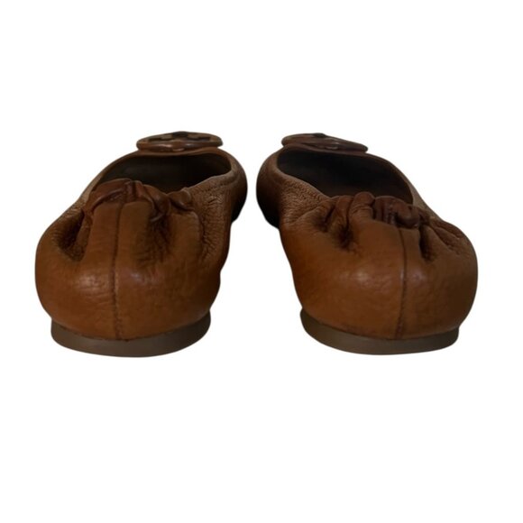 Tory Burch Women's Casual Shoes Reva Flat Tan Logo Leather Size 7 - Picture 4 of 10